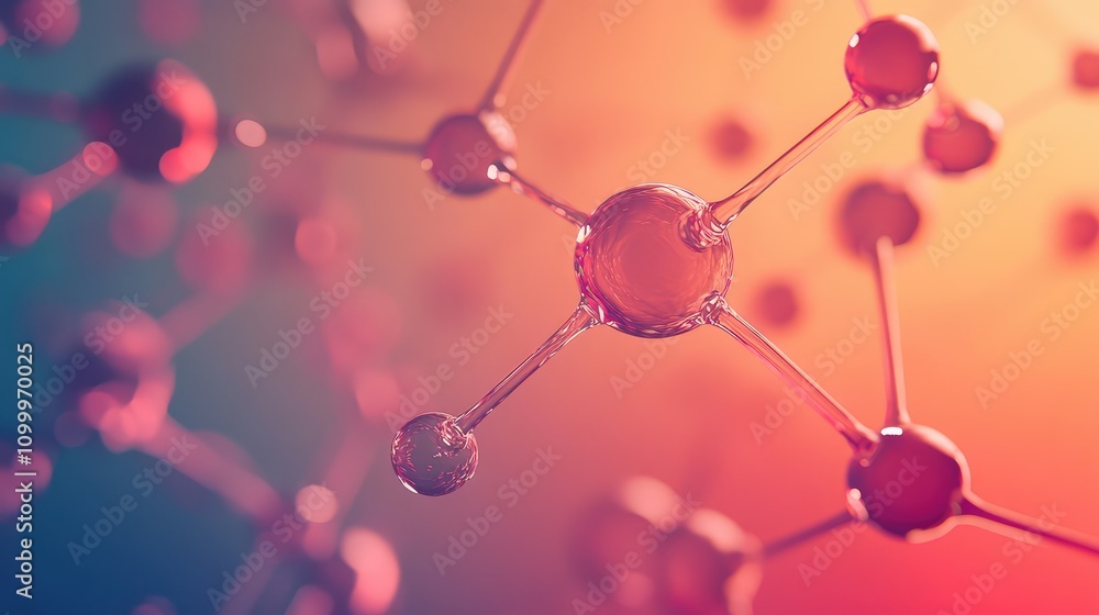Poster abstract representation of molecular data, connected by thin glowing lines on a gradient backdrop