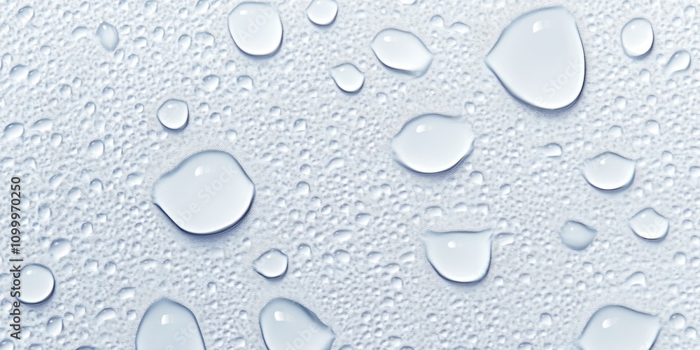 Poster drops of water create a stunning background on a white surface, forming unique patterns. this backgr