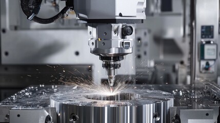 A detailed look at an intragrinding machine grinding an inner sleeve hole, with emulsion cooling and sparks flying off the metal. The image highlights the expertise required in precision machining.