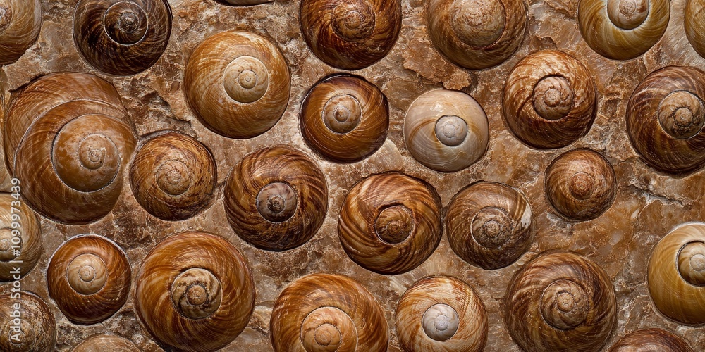 Poster brown shell background texture featuring snails, creating an interesting and unique pattern. this br