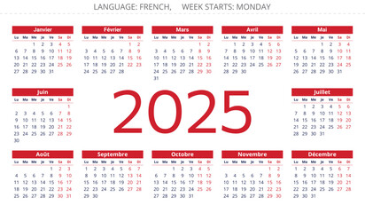 FRENCH calendar 2025: Yearly planner vector illustrations of France