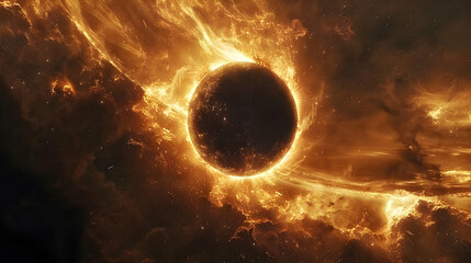 Naklejka premium Fiery Cosmic Planet Illustration