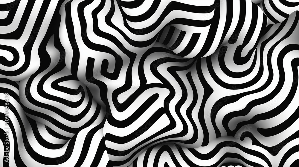 Poster liquid black and white stripes: abstract art featuring a mesmerizing pattern of flowing, black and w