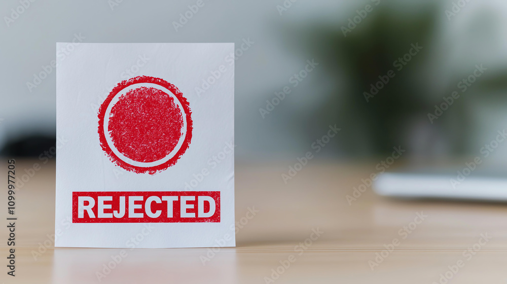 Poster rejected document with clear red stamp on desk, symbolizing disappointment and rejection in professi