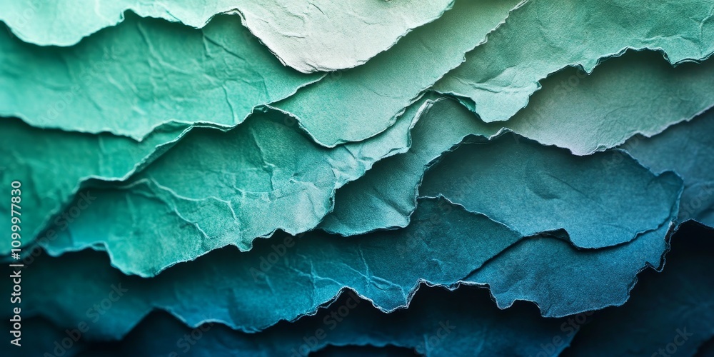 Poster texture of vintage craft paper in emerald and blue shades, macro view. this backdrop showcases an in
