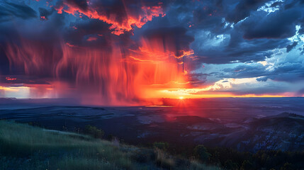 Fototapeta premium Fiery Sunset Landscape Illustration