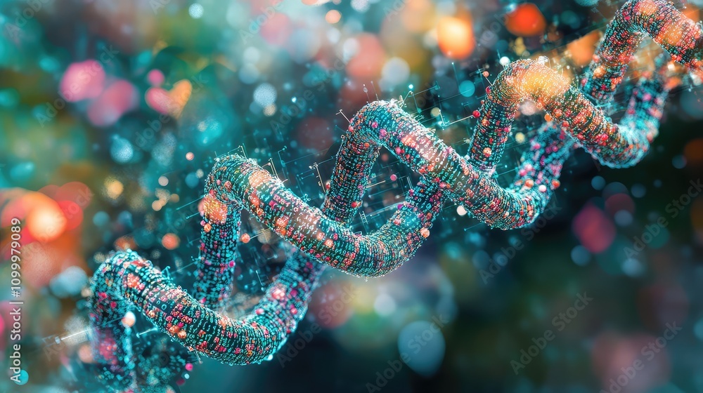Poster binary code appearing like organic structures when magnified, a combination of data and biology