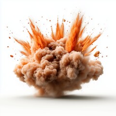 Fiery blast and smoke reveal intense details against a simple background