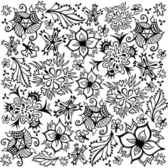Obraz premium Fond Motif Fleurs, Feuillages et Nature - Vecteur Noir et Blanc
