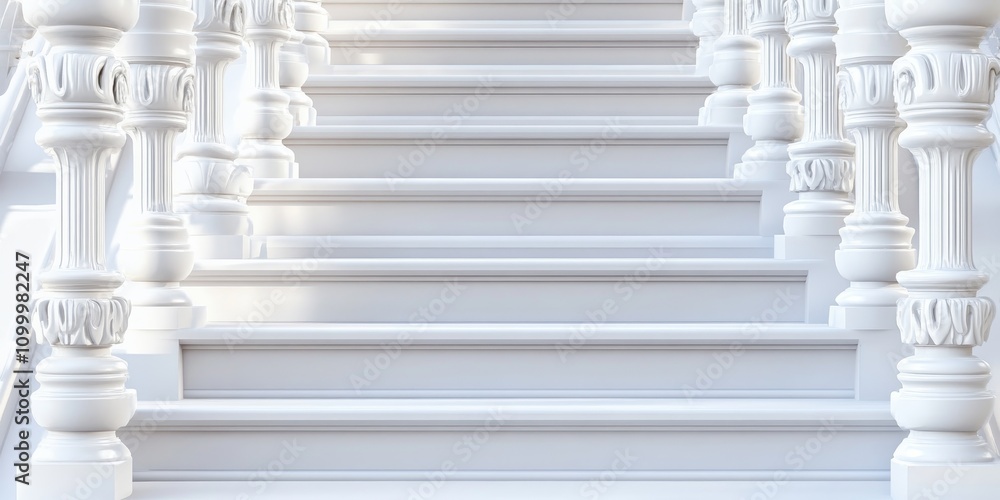 Poster pattern of white balusters creates a striking visual in architectural elements. this beautiful repea