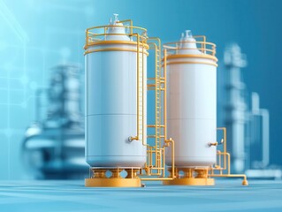 Obraz premium Chemical storage tank system, advanced engineering blueprint, futuristic focus, 3D illustration