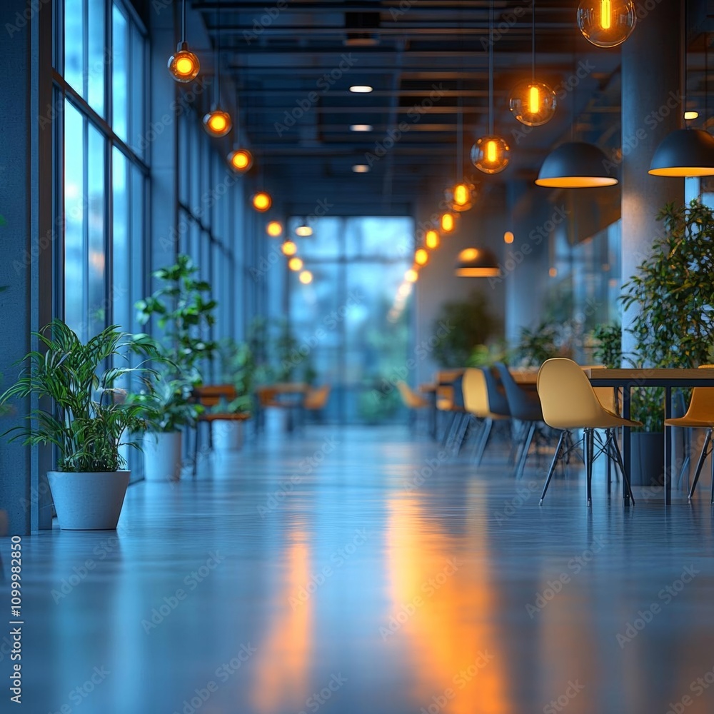 Aufkleber blurred empty open space office. abstract light bokeh at office interior background for design.