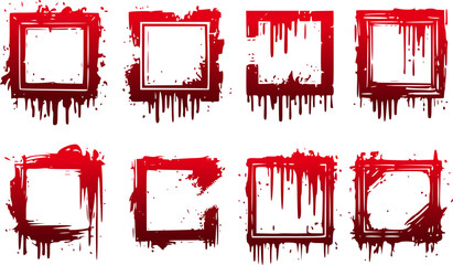 Blood dripping square frame set, blood drip frames, halloween bundle, horror collection, bleeding pack, grunge drip, ink drip, red paint dripping, bloodstain set, paint splattter set, crime collection