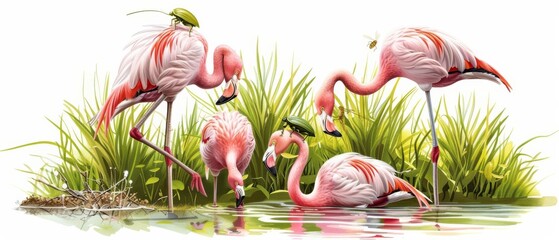 Flamingos going on a bug hunt