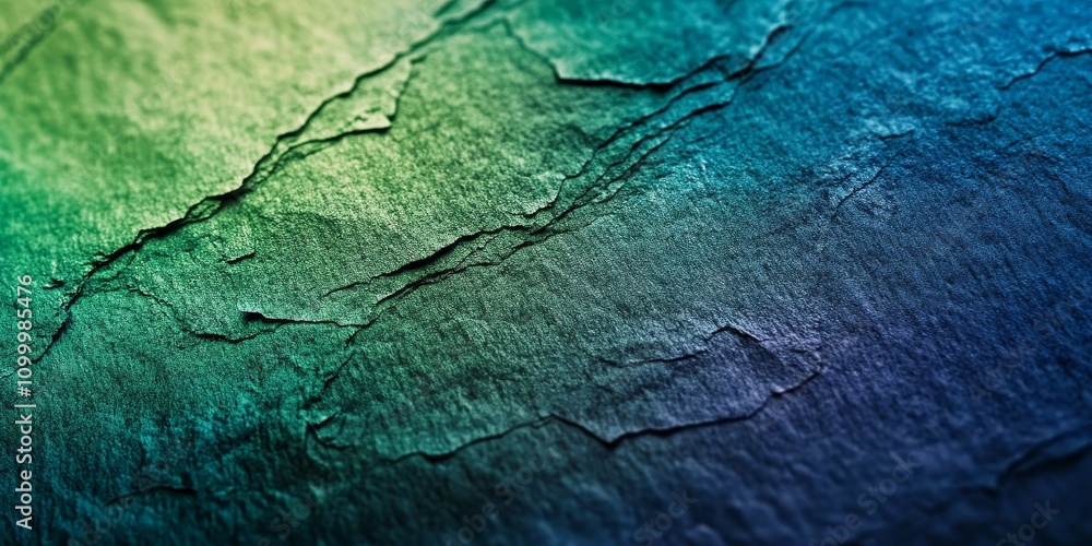 Poster texture of vintage craft paper in emerald and blue shades, macro view. this backdrop showcases an in