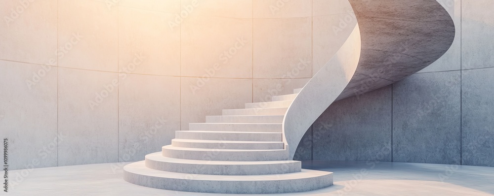 Poster goal setting steps concept. curved modern staircase in a minimalistic architectural space.