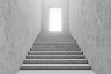 Fototapeta premium goal setting steps concept. Staircase leading to a bright, open doorway in a minimalist setting.