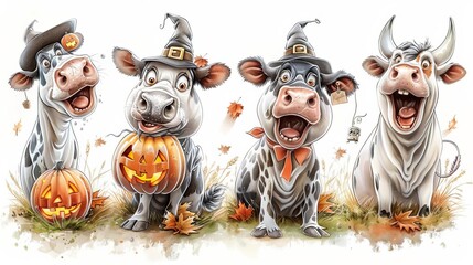 Cows dressing up for a Halloween costume party