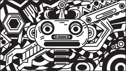 Obraz premium cute robot doodle, suitable for background and wallpaper in 4k ratio