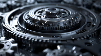 Dark 3D Render of Intricate Gear System