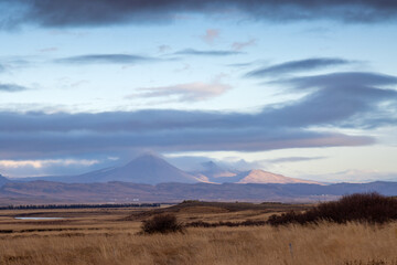 Autumn pasture and a mountain, Hvanneyri, Iceland