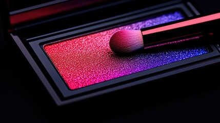 Eye shadow palette with brush in action, creating a gradient look, 3D illustration