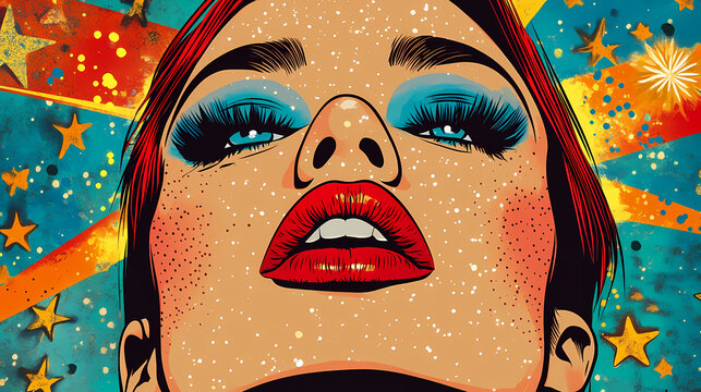 Fondo o cartel estilo pop art con estrellas y circulos. Popart. Illustration
