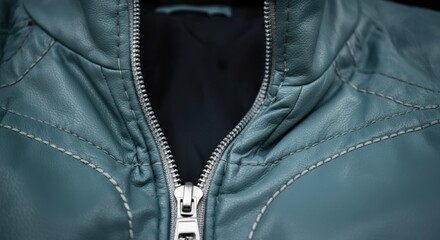 Close-up of Teal Leather Jacket Zipper