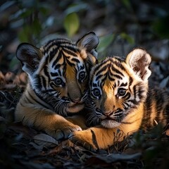 Obraz premium Adorable Tiger Cubs. The Bengal tiger from Indian forests