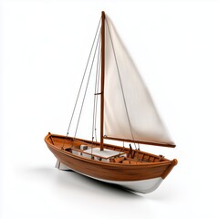 Obraz premium Vintage wooden sailboat with intricate craftsmanship, beautifully isolated on white