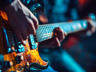 Obraz premium Electric rock guitar, instrument as a musical background. Neural network AI generated art