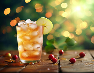 Iced tea in a glass with a lime slice on the edge