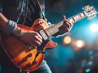 Obraz premium Electric rock guitar, instrument as a musical background. Neural network AI generated art