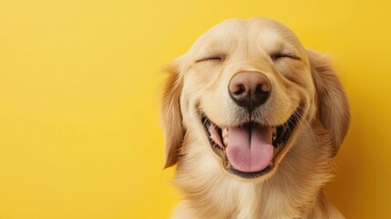 Happy Dog with Yellow Background Smiling Joyfully