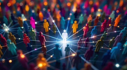 Obraz premium Colorful figures connected by lines illustrating social media networks and interactions