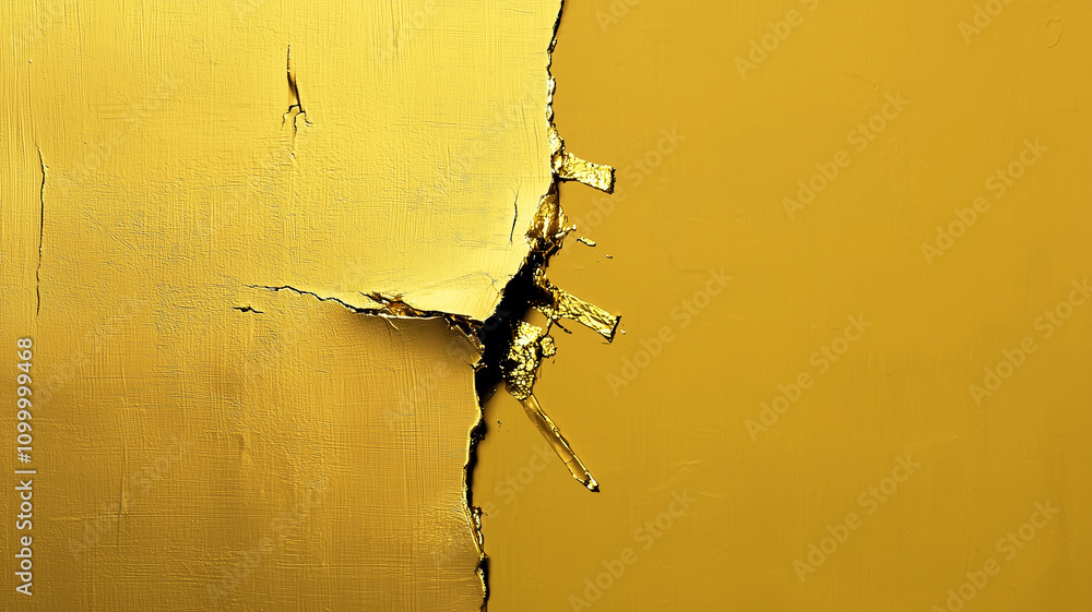 Aufkleber cracked yellow surface with textured appearance and glitter highlights, creating striking visual eff