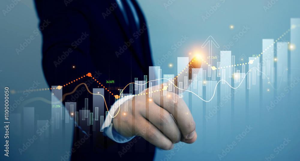 Aufkleber analyzing sales data and financial report.business growth graph chart. financial marketing graph gro