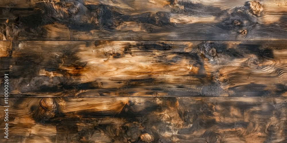 Poster wooden texture with mix of dark and light brown tones, showcasing natural grain patterns and knots. 