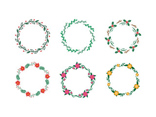 Set of christmas wreath flowers