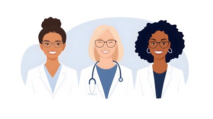 Obraz premium Artistic representation of diverse women working in science fields such as biology, chemistry, and physics