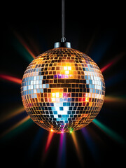Disco ball with colorful lights. Party, celebration, and entertainment concept.
