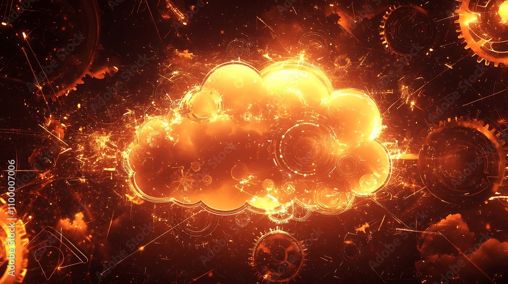 Poster fiery cloud computing digital network infrastructure