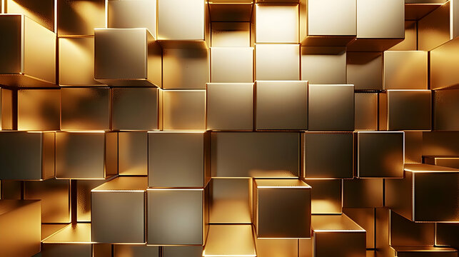 Fototapeta Golden Cube 3D Abstract Background Illustration