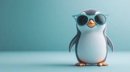 Obraz premium Cheerful penguin in sunglasses on light blue background vector art