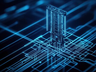 Wireless power transmission system, futuristic electrical blueprint design, 3D illustration