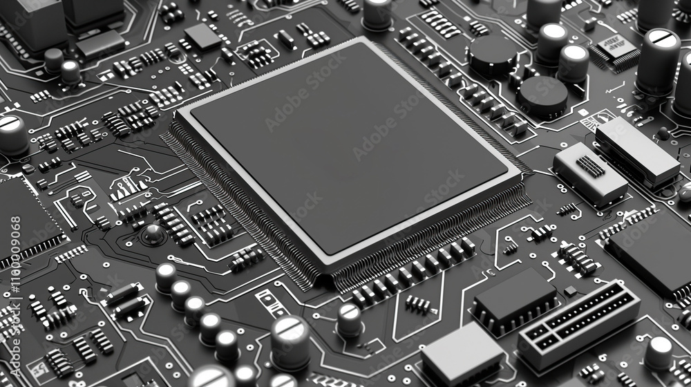 Poster modern microprocessor on tech circuit board with intricate detail