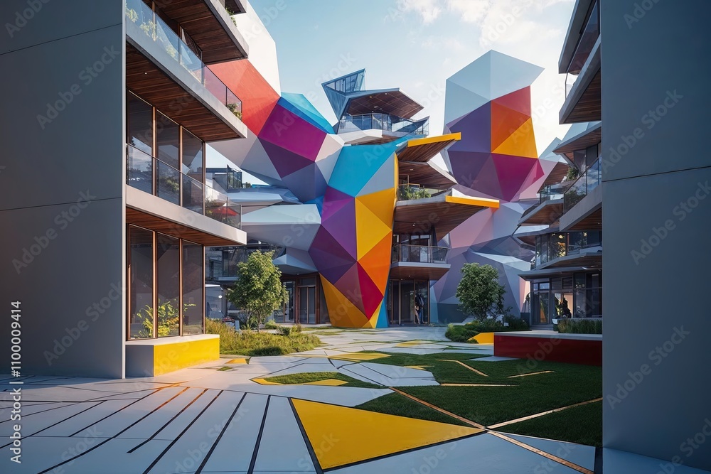 Poster dynamic geometric 3d environment illustration with modern structure and vivid design