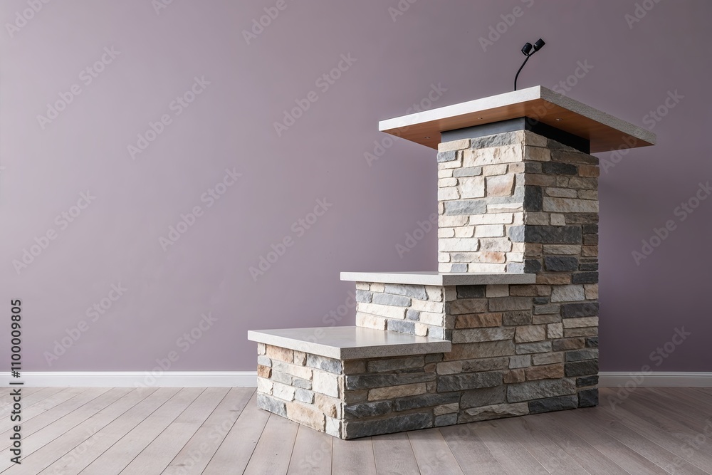Poster a soft lilac background showcasing a podium with varied stone textures in a comforting three-dimensi