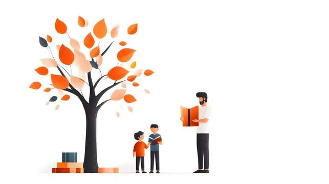 Illustration of a family celebrating their mother tongue day with traditional crafts and songs