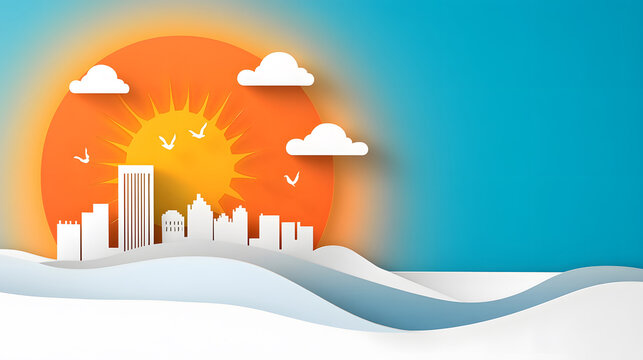 Papercut depiction of a group of children singing songs in their native languages under a glowing sun